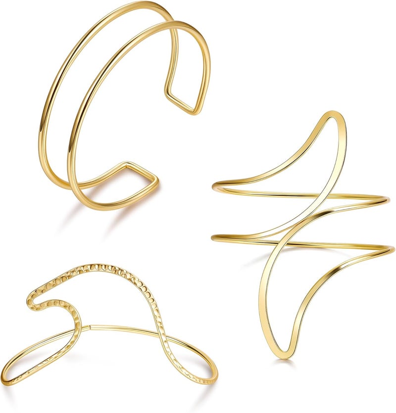 NICEIGHT 3Pcs Arm Cuff for Women Open Upper Arm Cuff Bangle Armlet Gold Silver Adjustable Armband Arm Bracelet Set - Image 1